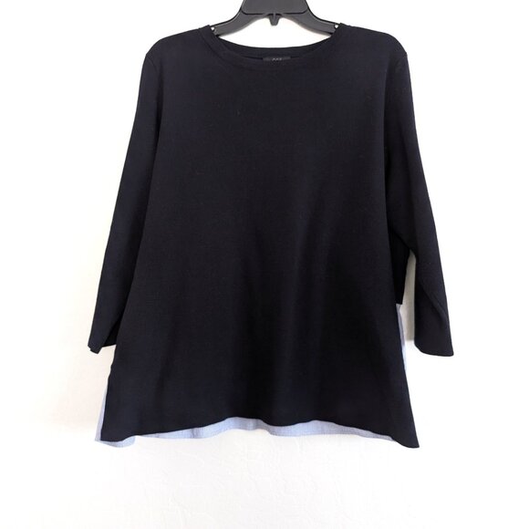 COS Blouse Womens L Navy White Striped Accent Round Neck 3/4 Sleeve Pullover Top - Picture 8 of 14